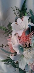Pink, Mint Green, White Bouquet and Boutonniere, Wedding 2pc Set