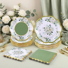 150 Pcs Sage Green Bridal Shower Decorations,Floral Paper Plates and Napkins Set