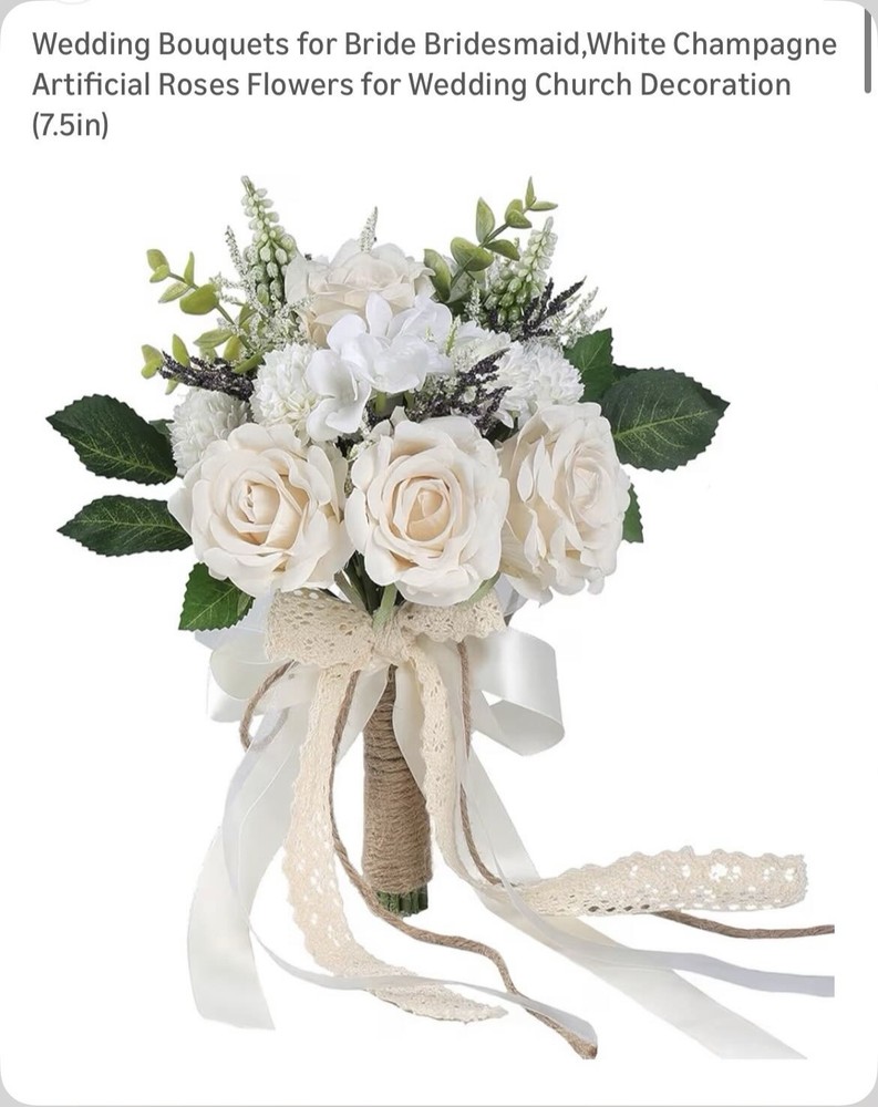 Wedding Bouquets for Bride Bridesmaid White Champagne Artificial Flowers