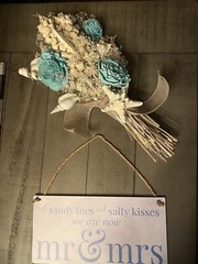 Beach Wedding Bouquet￼ And Sign : With Sandy Toes And Salty Kisses We Are Now