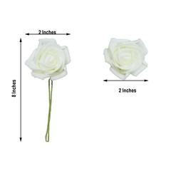 24 IVORY 2″ Mini FOAM ROSE Flowers Stems Wedding Events Decorations Supplies