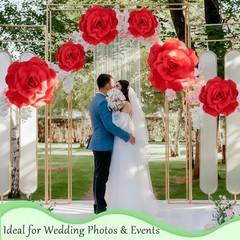 3 Pcs Derby Day Giant Artificial Flowers Decoration 12, 16, 20 Inch Red Rose