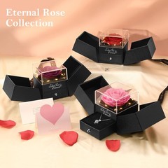 Emibele Preserved Real 3.94 x 3.74 x 4.25 inches, Pink Rose + S925 Necklace