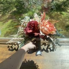 Bridal Wedding Bouquet Hand made Budget Friendly Faux Flowers Red Orange Fall