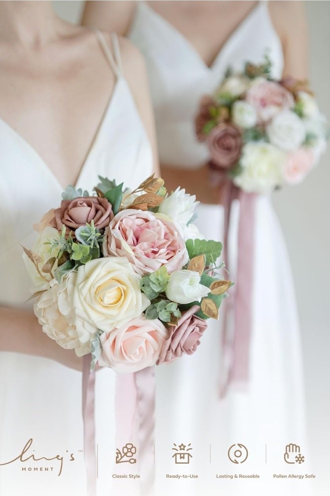 Ling’s Moment 7 Inch Dusty Rose Wedding Bouquets for Bride, Bridesmaid’s Bouquet