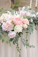 Artificial 9FT Floral Garland for Sweetheart Tables – Blush & Cream Elegance