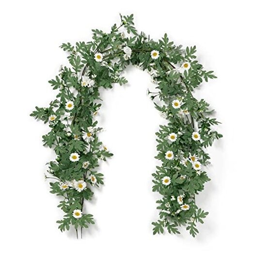 Artificial Daisy Garland Decorative Fake Flower Vine Hanging 5.6Ft White-2pcs