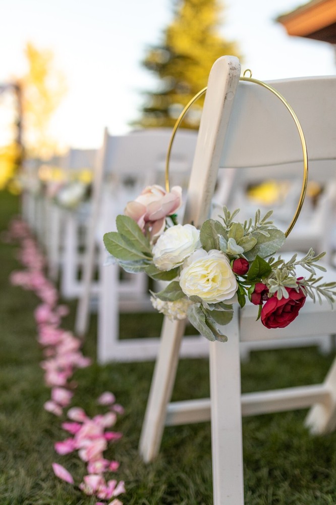 Centerpiece, Aisle, Wall Decor – Gold Floral Hoop Wreath Burgundy, Blush, Cream