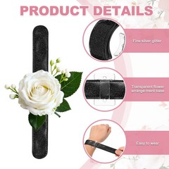 4 Pcs Corsage Wristlet Band, Elastic Wrist Corsage Bracelets Bands, Black