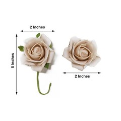 24 CHAMPAGNE 2″ Mini FOAM ROSE Flowers Stems Wedding Events Decorations Supplies