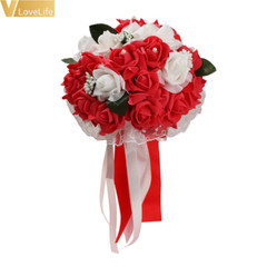 Wedding Bouquet Bridal Bridesmaid Artificial Silk Rose Flowers with Lace Fake Fl