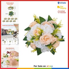 Set of 10 Artificial Flower Ball Bouquets 9.5 Inch Champagne White Rose