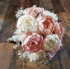 8PC Pink White Bridal Bouquet Wedding Flower Set Artificial Sola Wood Bridesmaid