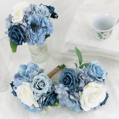 Dusty Blue & Ivory Rose Bridesmaid Bouquets Set of 4 for Weddings