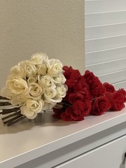 Artificial Roses Bouquet Set – Red & White Flowers – 42 pcs