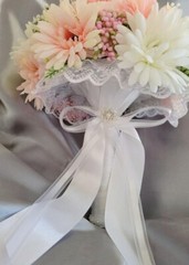 Bride Floral Bouquet and Groom Boutonniere (Pink/ Ivory/ Coral)