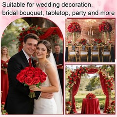 Ouddy Decor 20 Pcs Red Roses Artificial Silk Flowers Fake 20 Packs,