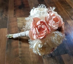 8PC Pink White Bridal Bouquet Wedding Flower Set Artificial Sola Wood Bridesmaid