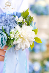 Provence Blue 7″ Artificial Wedding Bouquets Set of 4 for Bridesmaids