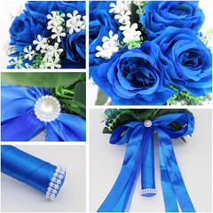 Wedding Bouquets for Bride, Small Bridal Flower for Bridesmaid, Artificial Blue
