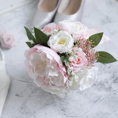 ponatia Blush Pink Wedding Bouquets for Bride Bridesmaid, Ivory Artificial Ro…