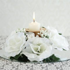 4 Ivory CANDLE RINGS with SILK ROSES Wedding Flowers for Centerpieces