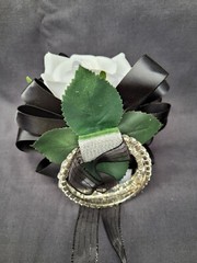 NEW Black Now & Forever Keepsake Silk Rose Corsage with Crystal Bracelets