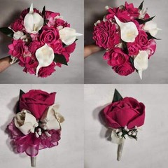 Fuchsia Rose Calla Lily Sola Wood Bridal Wedding Bouquet Accessories