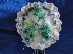New Stunning Handmade Iridescent Peacock Teal and white Bridal Bouquet