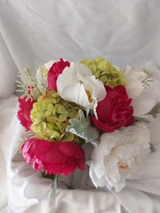 Custom Beautiful Hand Made White, Pink Peonies Green Bridal Wedding Bouquet