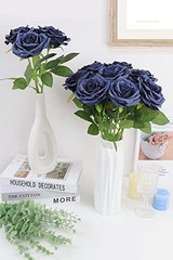 Artificial Rose Flower Flowers Roses Silk Flowers 12 pcs with 12pcs Navy Blue