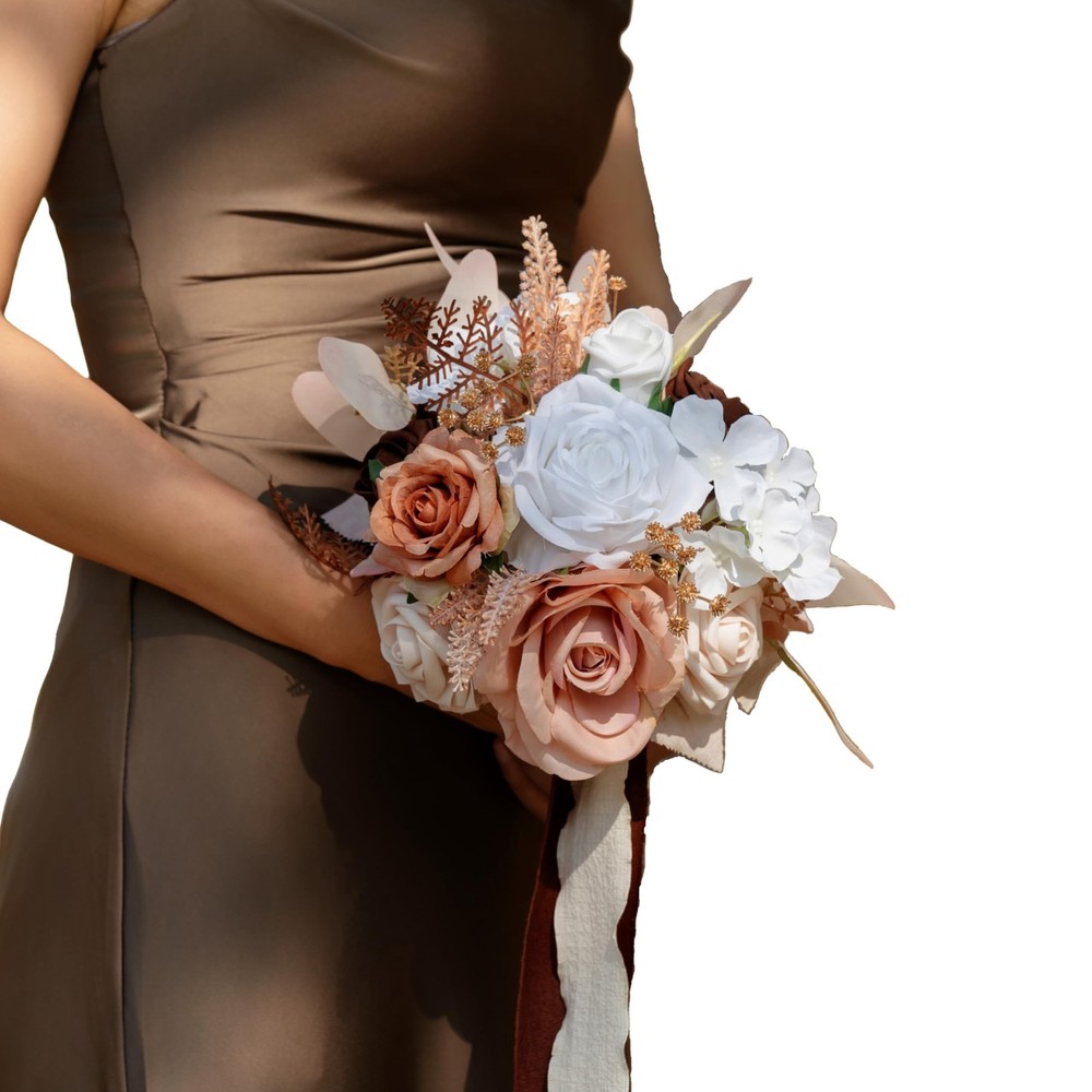 7 Inch Walnut Brown and Nude Wedding Bouquet for Bride Bridesmaid,Small Weddi…