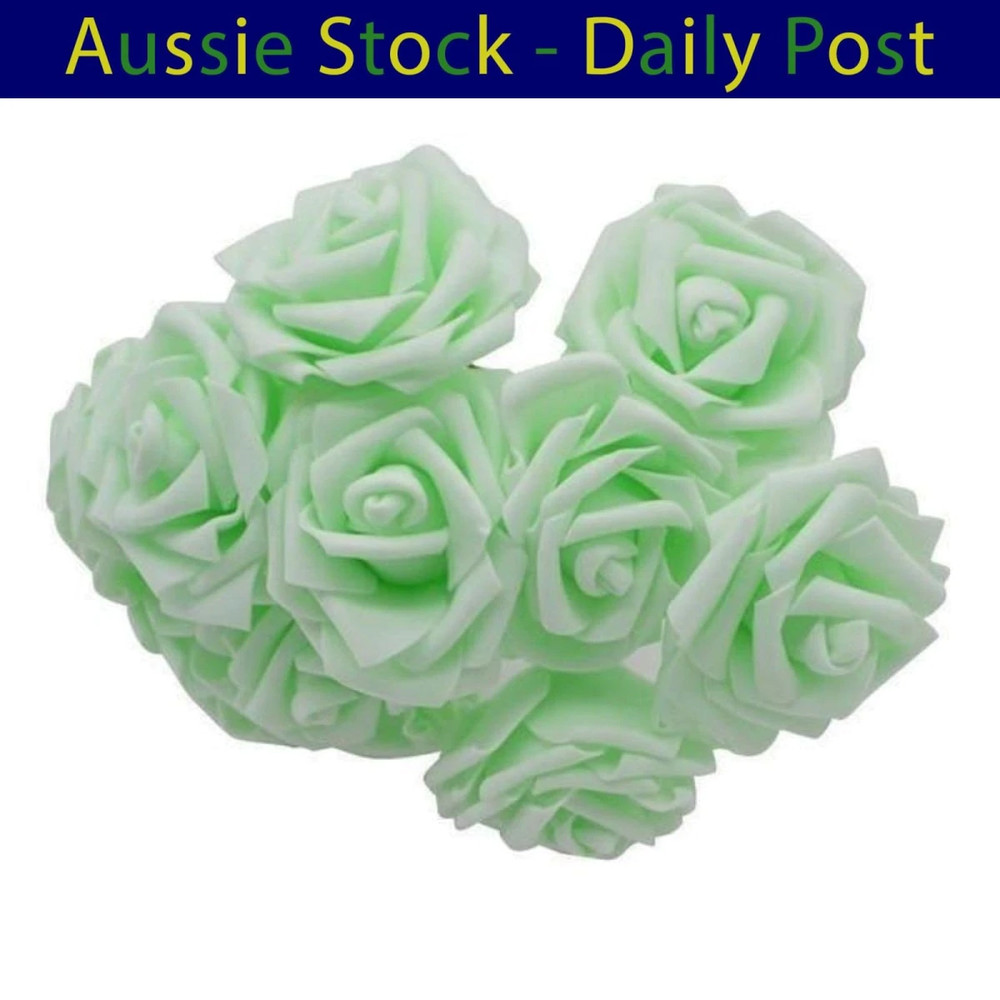 Light Green 7cm Foam Flowers Rose Stems Artificial Wedding Bride Bouquet 20pcs