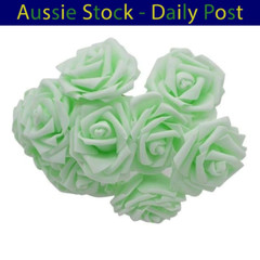 Light Green 7cm Foam Flowers Rose Stems Artificial Wedding Bride Bouquet 20pcs