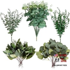 100pcs Artificial Eucalyptus Leaves Stems, 5 Kinds Mixed Fakeery 100 Pcs Green