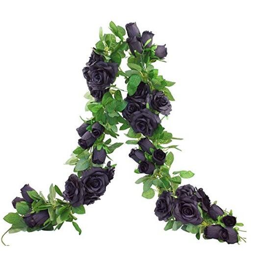 Etistta 2 PCS 6.5 Ft. Artificial Black Rose Vine for Halloween Decor, Hanging
