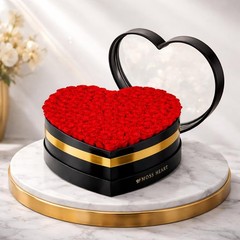 100 Petite Preserved Roses, Large Shaped Box, 100 Red