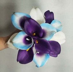 Light Blue Purple White Calla Lily Bridal Wedding Bouquet Accessories