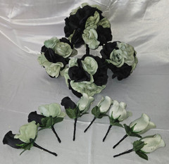 Wedding Bouquet Set, Black, Green Flower Package, 11 Pieces