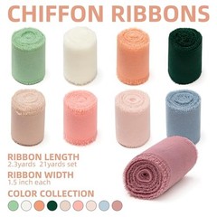 9 Rolls Handmade Chiffon Ribbon,1.5″ x 21Yd Frayed Fringe Silk Multicolour
