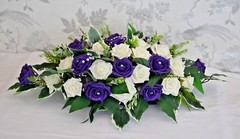 Table decoration flower arrangement rose leaves diamante sprays diamante pins