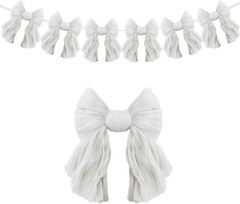 1 String of 6 White Bows Garland Banner Decoration, Adjustable Pre-Strung Orname