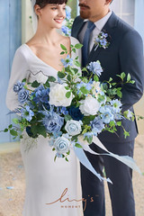 Dusty Blue Wedding Bouquets for Bride, Blue and White Bridal Bouquets for Bride,