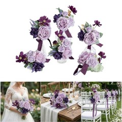 6Pcs Artificial Flower Bouquets for Bride and Bridesmaids Wedding Decoration