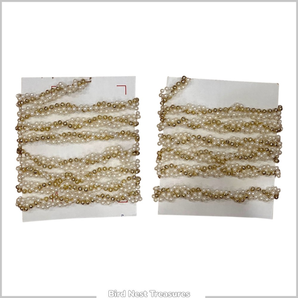 Lot of 2 – PEARL & GOLD TRIPLE TWISTED BEAD GARLANDS, 16’ Total—Wedding Decor