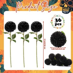 36 Pcs Black Artificial Marigolds Faux Ball Chrysanthemum Flowers Bouquet Sil…