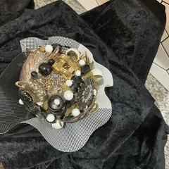 Vintage Jewelry Wedding Bouquet,black, White, Gold
