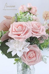 Artificial Flowers 25pcs Real Looking Blush Foam Fake Roses with Stems for