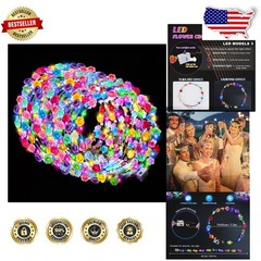 Bulk 100 LED Flower Crowns, Women’s Glow Headbands, Adjustable, Party Supplies