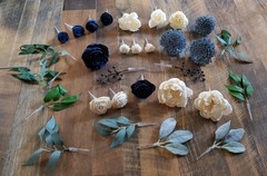 Dusty Blue Cake Flowers Navy Sola Wood DIY Wedding Decor Reusable Shower Topper